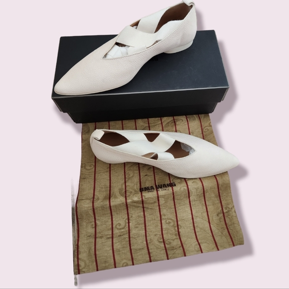 Uma Wang Shoes - Uma Wang NWT Pointed Ballet Flats Off White Calf Leather Crisscross Pointed Toe